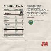 Nutrition facts label for Uncle Ray's Dill chips.
