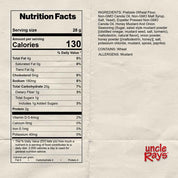 Nutrition facts label for Uncle Ray's honey mustard onion pretzels on a beige background