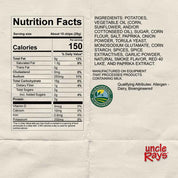 Nutrition facts label for Uncle Ray's Hot chips.