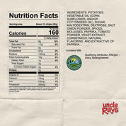 Nutrition facts label for Uncle Ray's Mesquite BBQ chips.
