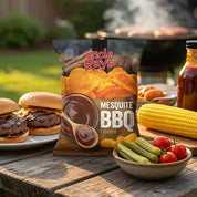 Uncle Ray's Mesquite BBQ Chips in a backyard BBQ setting.