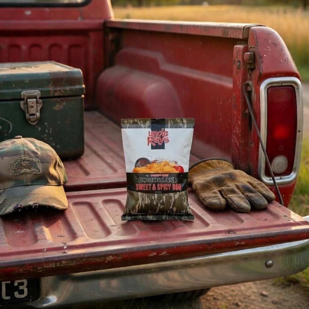 Uncle Ray's Mossy Oak® Bottomland chips on a truck bed. 
