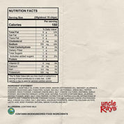 Nutrition facts label for Uncle Ray's Mossy Oak® Blaze chips.