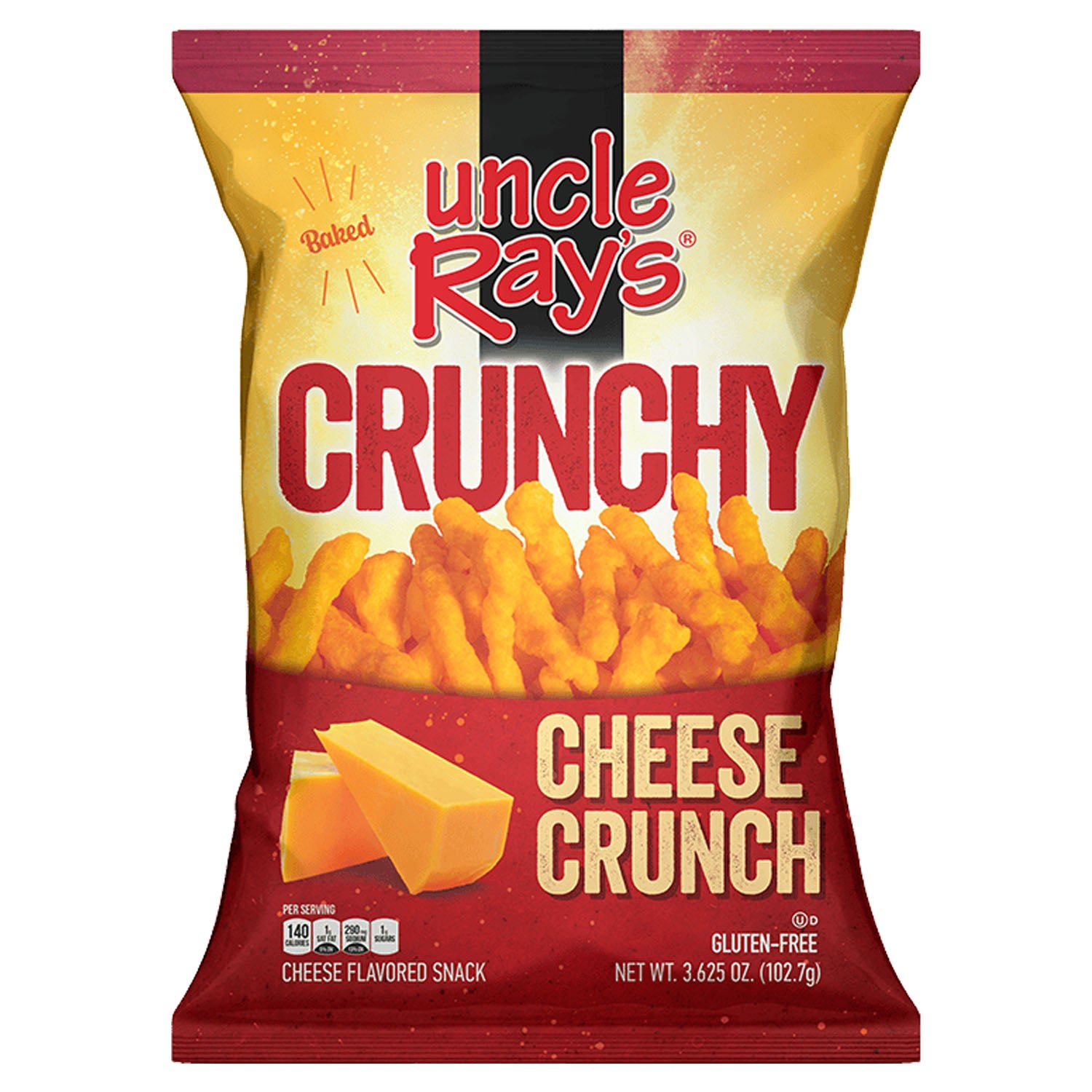Uncle Ray's Crunchy Cheese Crunch snack package on a white background