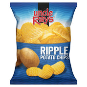 Bag of Uncle Ray's Ripple Potato Chips with blue and white design