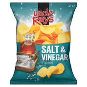 Bag of Uncle Ray's Salt & Vinegar flavored chips with a blue background